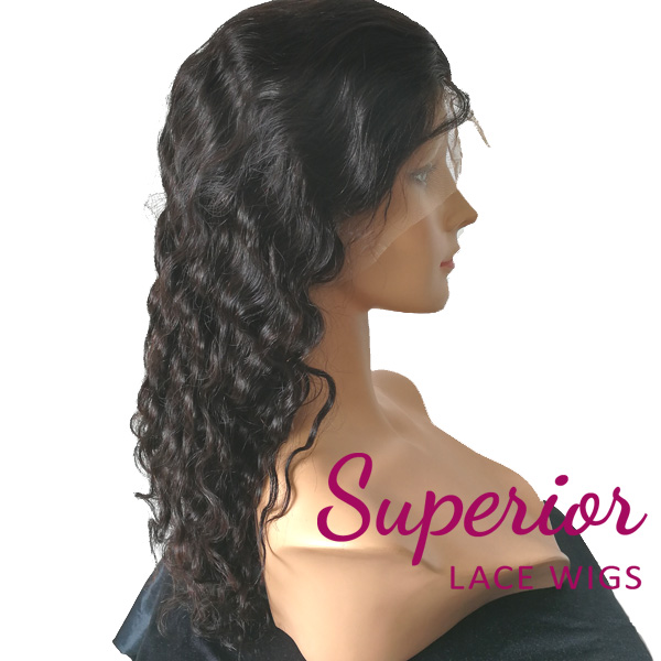 Deep body wave lace front wig Indian Remi hair #1B